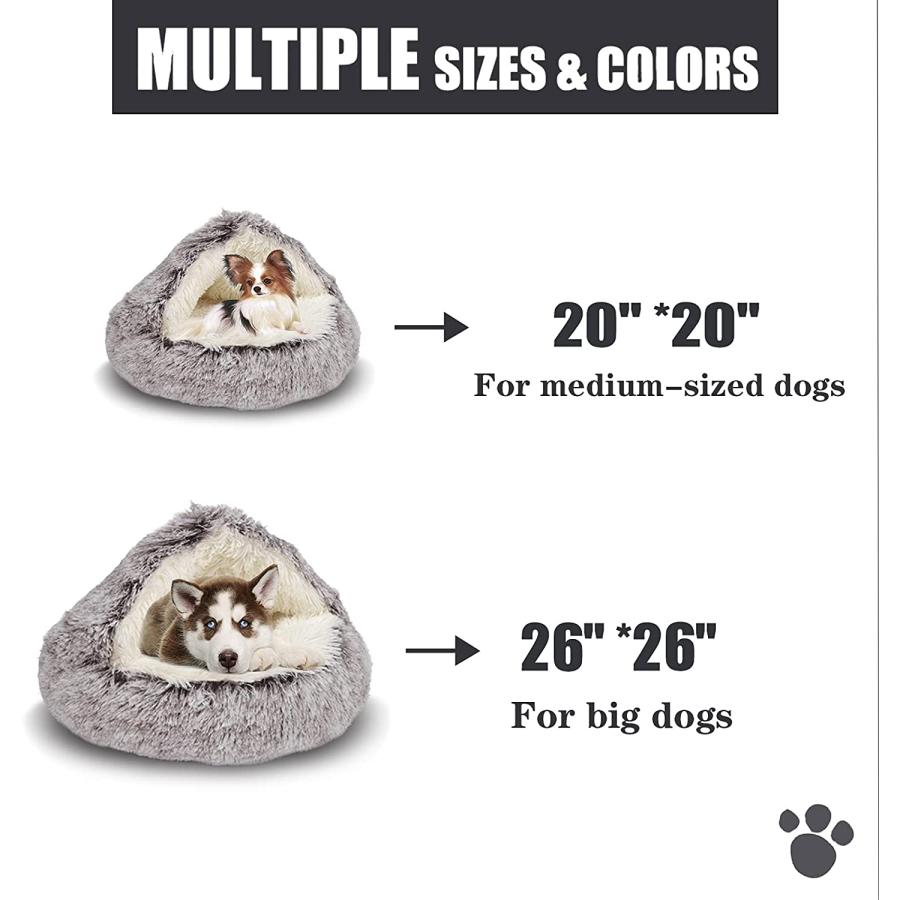 【並行輸入品】 ShinHye Cat Bed Round Plush Fluffy Hooded Cat Bed Cave Cozy for In_4