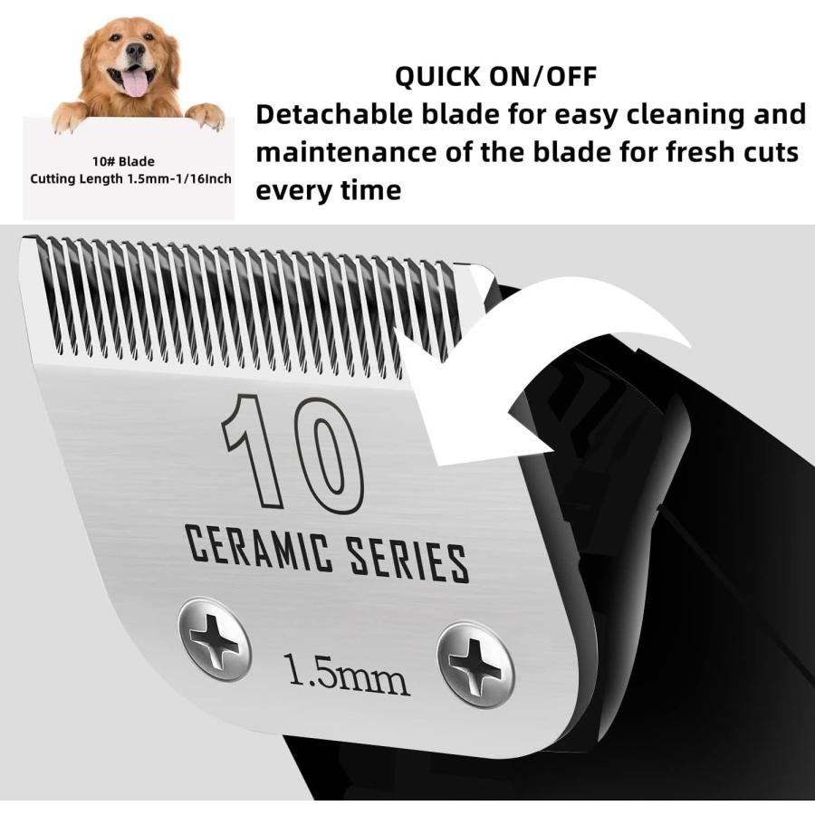 AIJALY 3 Pack Detachable Pet Dog Grooming Clipper Blades，10 Blade 1/16
