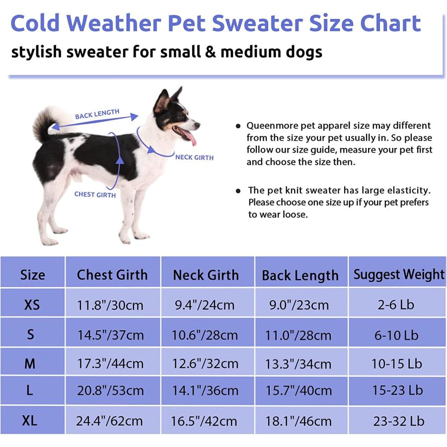 品質証明書付き Queenmore Small Dog Pullover Sweater Cold Weather Cable Knitwear Classic Turtleneck Thick Warm Clo