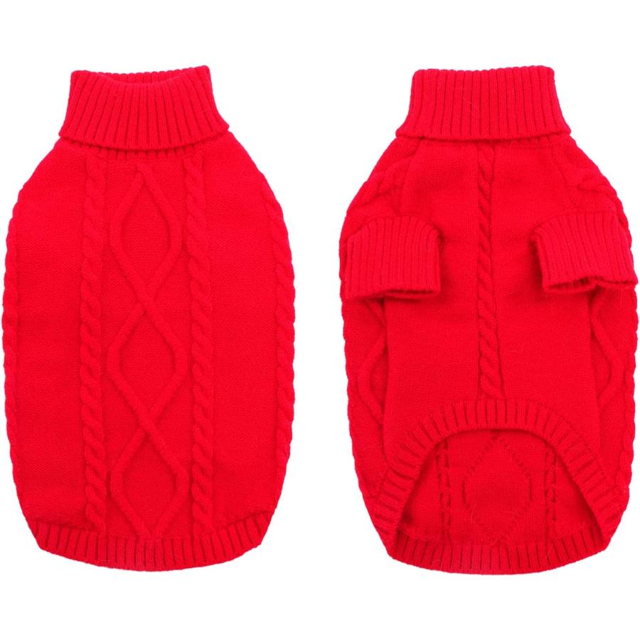 オンラインネット Queenmore Small Dog Pullover Sweater Cold Weather Cable Knitwear Classic Turtleneck Thick Warm Clo