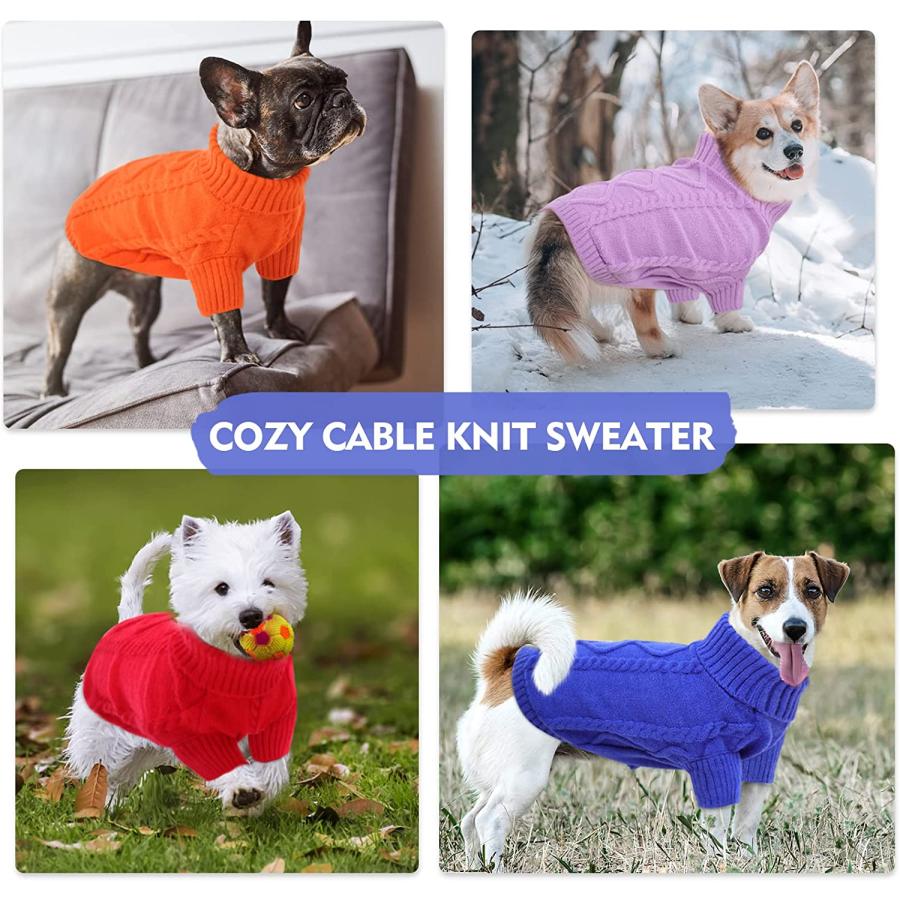 オンラインネット Queenmore Small Dog Pullover Sweater Cold Weather Cable Knitwear Classic Turtleneck Thick Warm Clo
