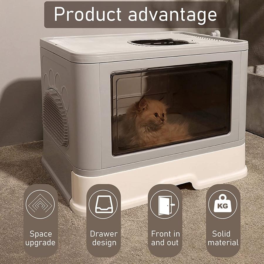 PandaFairy Foldable Cat Litter Box Extra Large top Entry with lids Easy