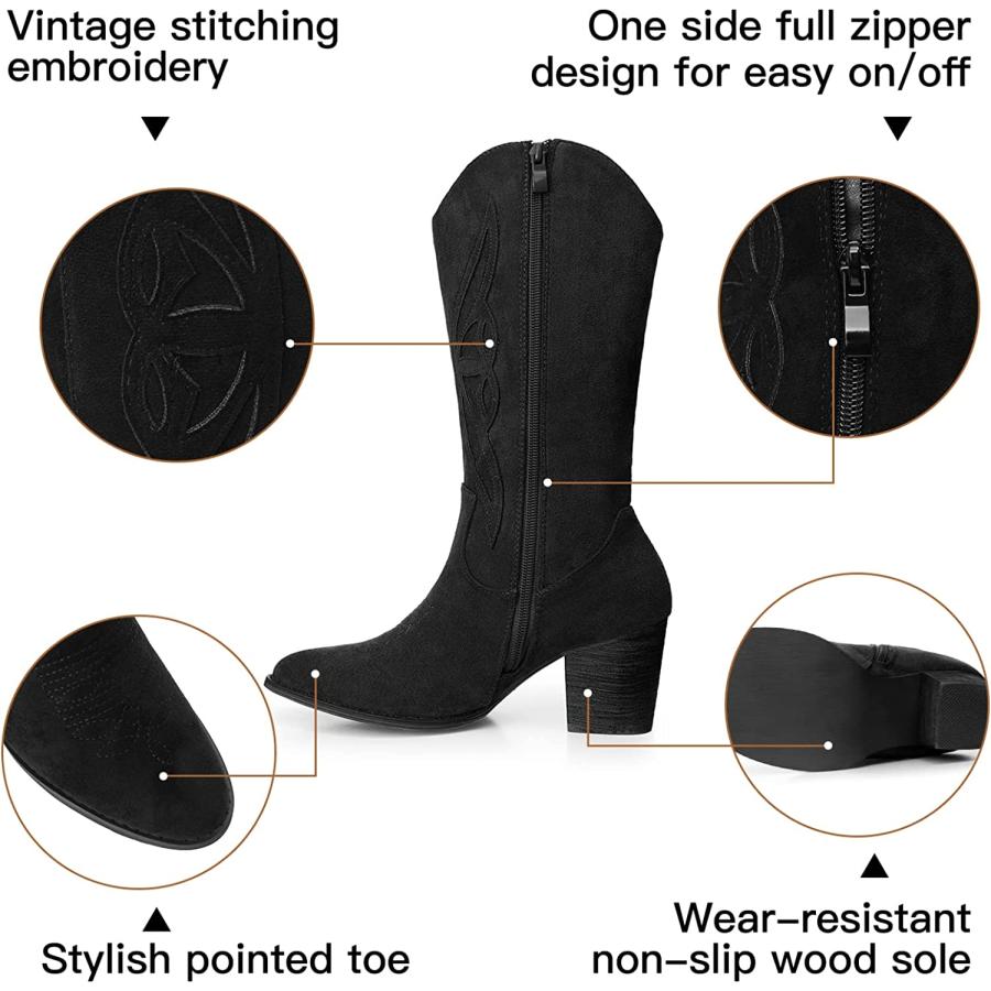 SHIBEVER Cowboy Boots for Women Embroidered Western Cowgirl Mid Calf