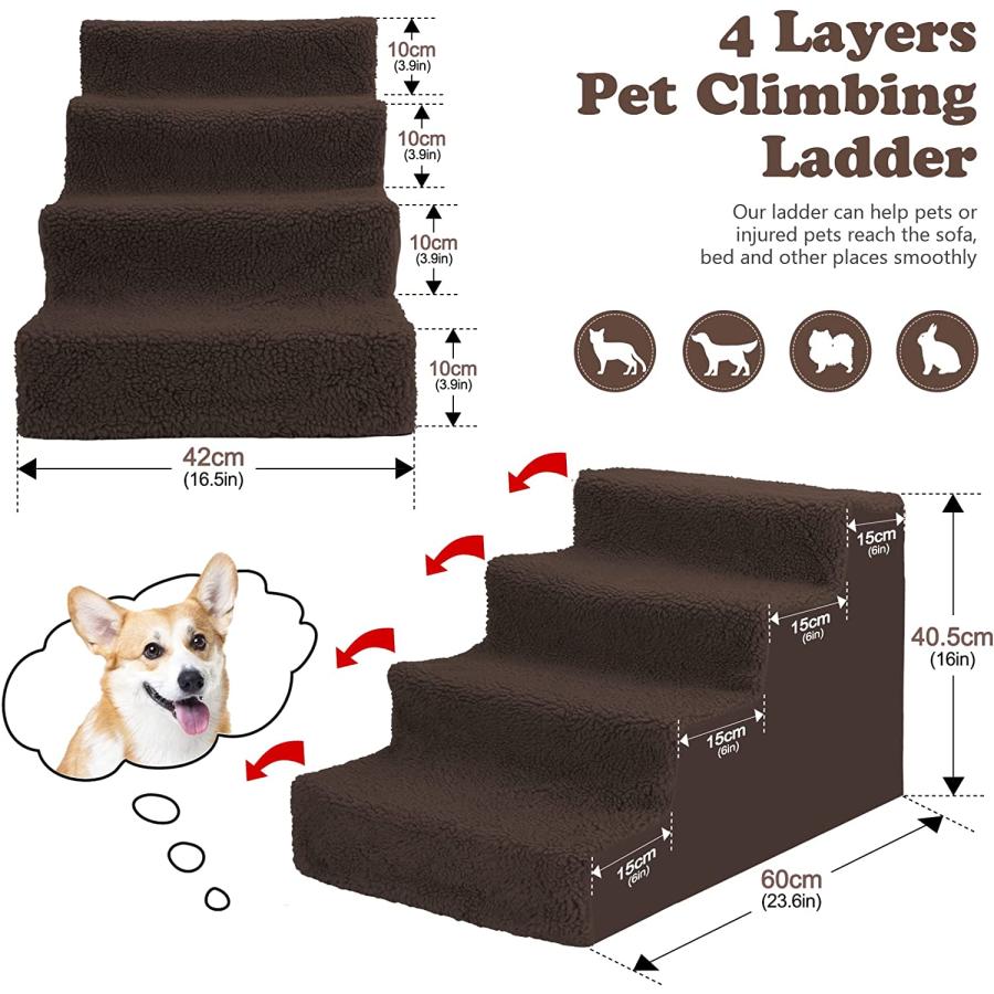 Kphico Dog Steps for High Bed 4 Tiers Extra Wide Plastic Dog Stairs for
