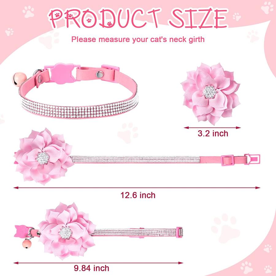 3 Pcs Rhinestone Cat Collars for Girl Cats Bling Kitten and Flower