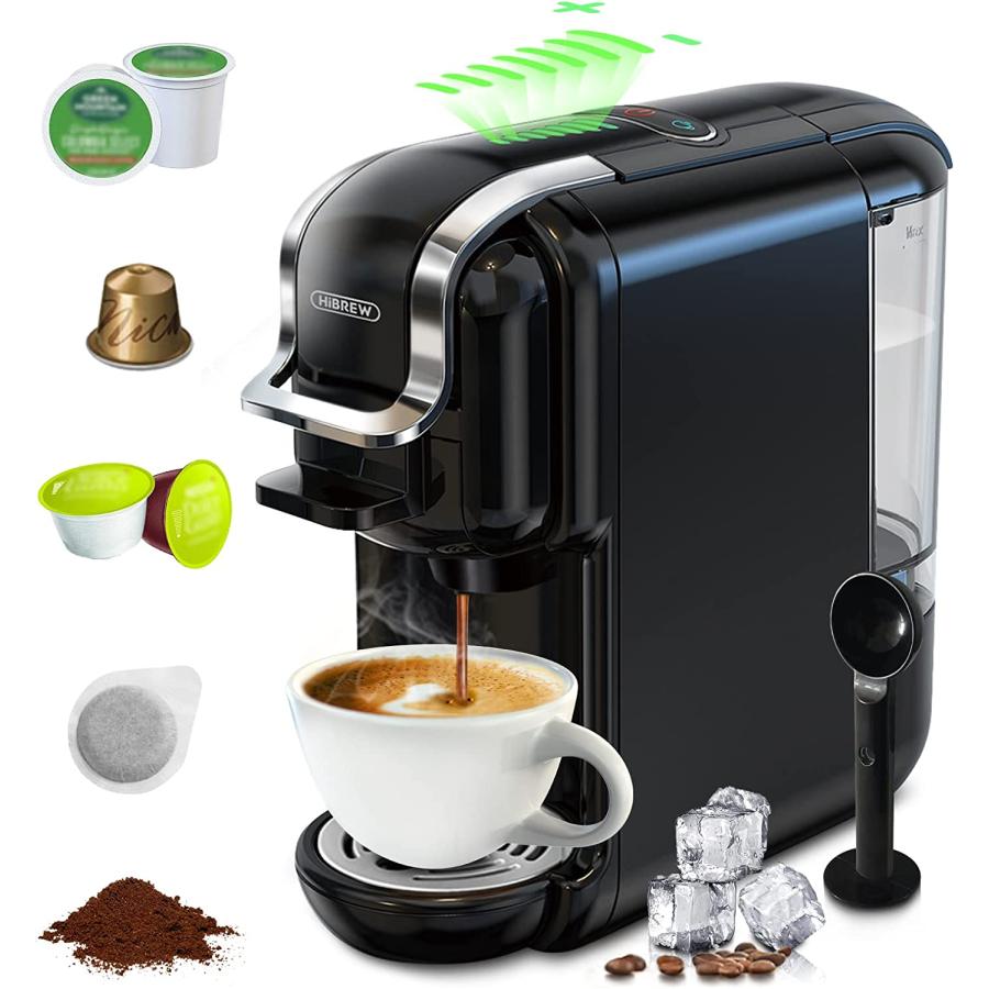 Pod Coffee Maker Single Serve HiBREW 5 in 1 Espresso Machine for Pods Kcup Nes Original DG ESE Pod Espresso Powder Compatible Cold Hot Mode