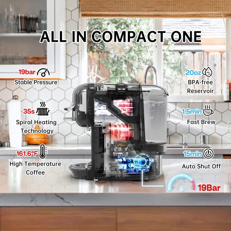 並行輸入品】 Pod Coffee Maker Single Serve HiBREW 5-in-1 Espresso