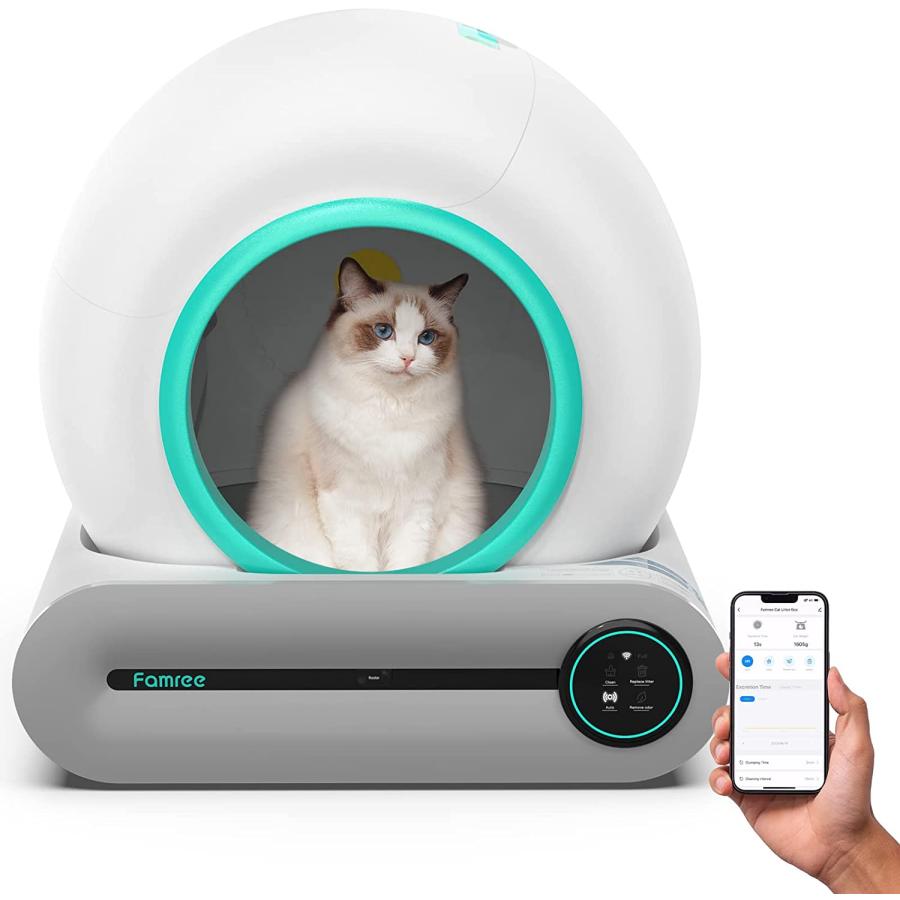 Famree 猫 自動トイレ 猫の足挟みゼロ アプリ制御可能 遠隔操作 Famree 猫 自動トイレ 猫の足挟みゼロ アプリ制御可能 遠隔操作