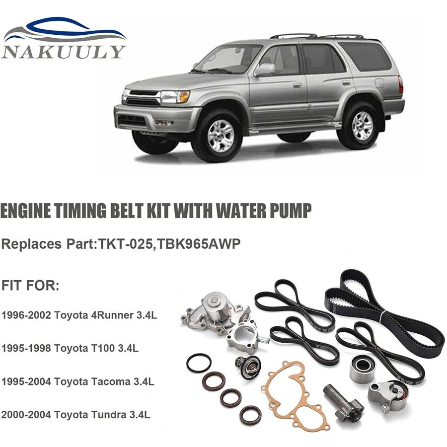 Engine　Timing　Belt　並行輸入品　5VZFE　Replaces　1995-2004　4Runner　with　V6　with　3.4L　Tacoma　Tundra　T100　Pump　Toyota　Compatible　Water　DOHC　Kit　TKT-025