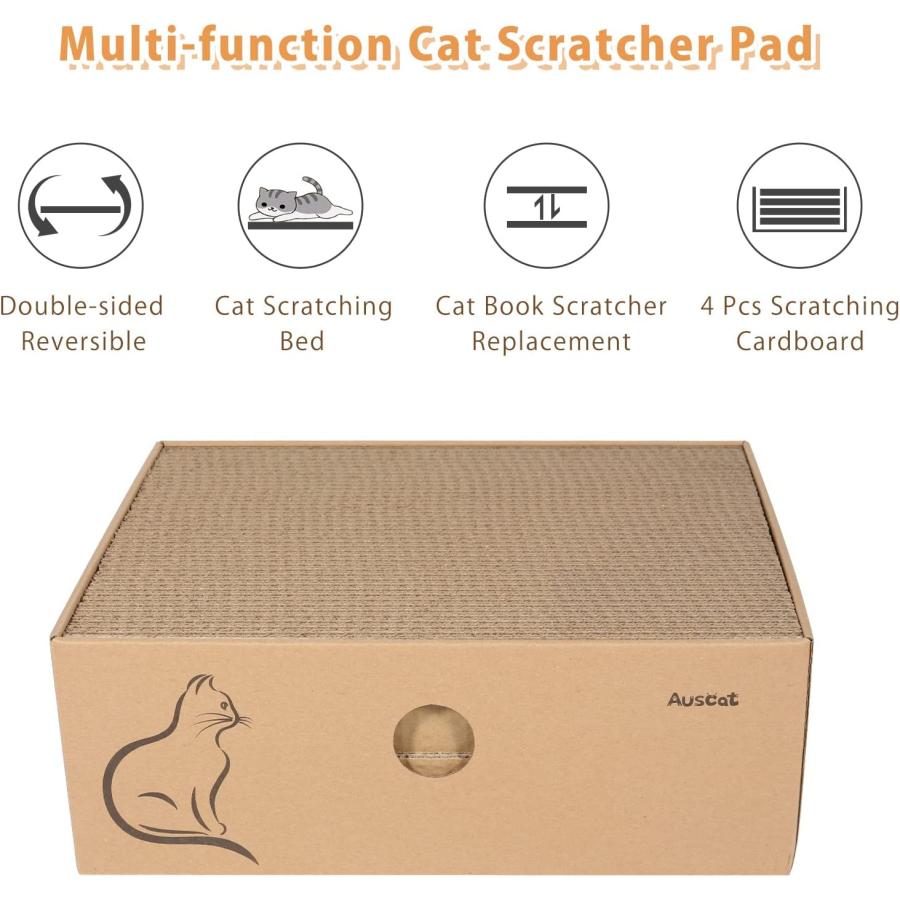 AUSCAT Cardboard Cat Scratcher with Box 4 PCS Reversible Cat Scratch