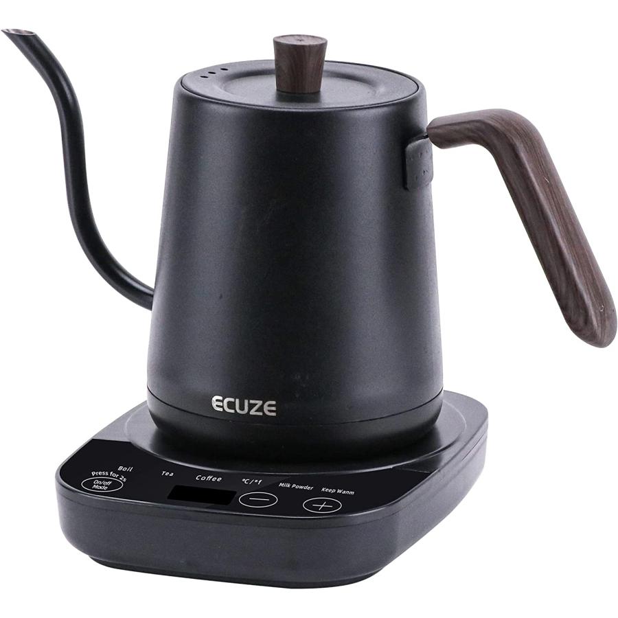 ECUZE Gooseneck Electric Kettle Temperature Control 0.8L, 4 Modes Pour Over  Coffee and Tea Kettle Wood Handle, 100% Stainless Steel Inner with Leak