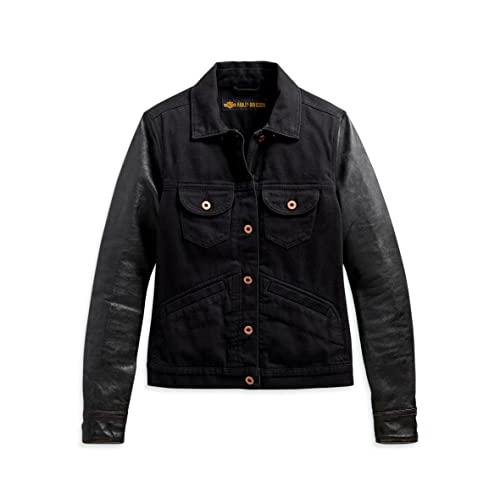 並行輸入品】 Harley Davidson Women's Logo Leather Sleeve Denim