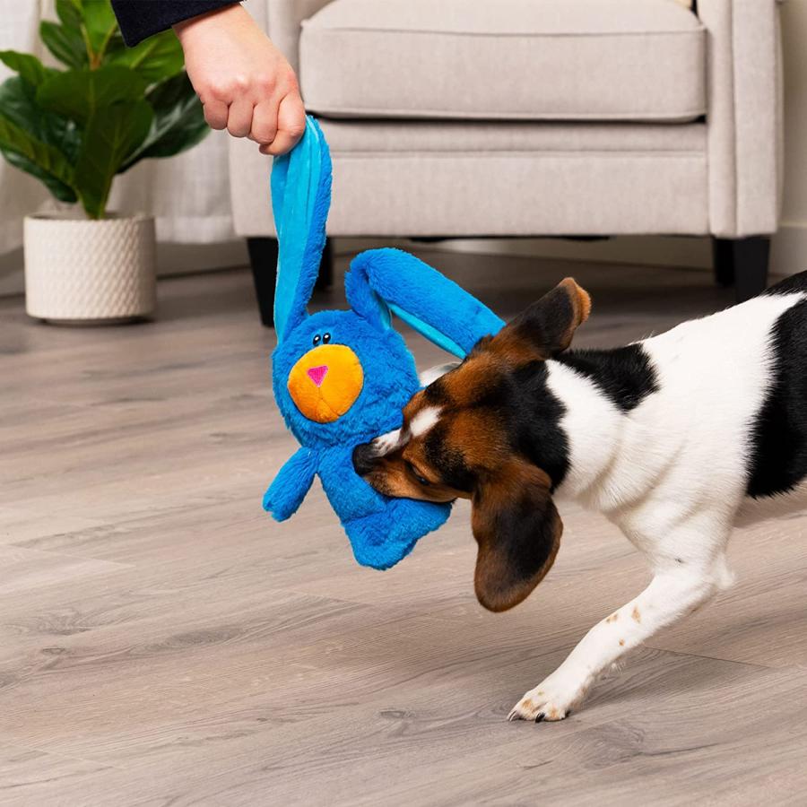 TrustyPup Action Plush Bunny Animated Squeaky Dog Toy Chew Guard Technology Blue One Size 並行輸入
