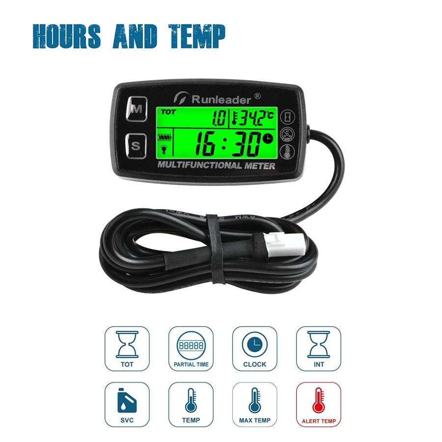 Runleader　Digital　Hour　Lawn　with　Backlights　Snowmobile　Engine　Tachometer　Tractor　Display　Gauge　Generator　Temperature　Alert　Temp　Meter　Pit　for　Bik