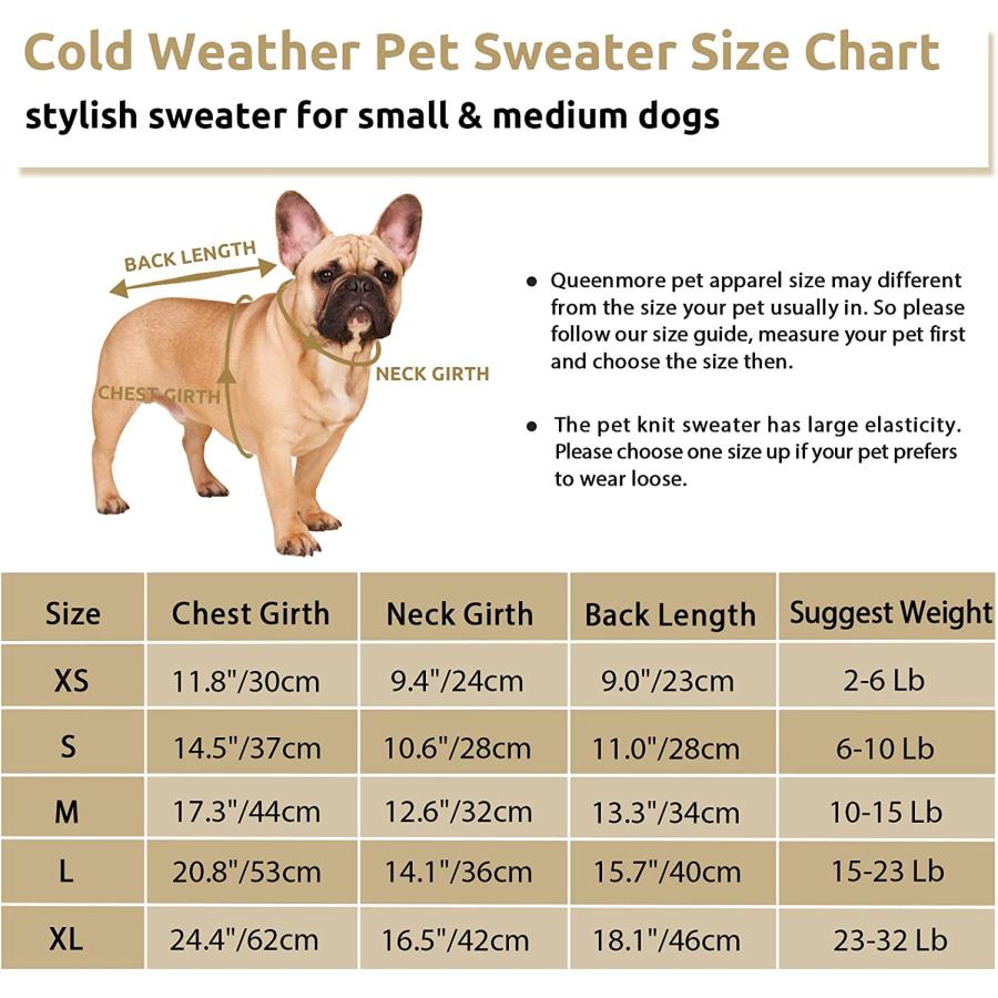 ポイント10倍！ Queenmore Small Dog Pullover Sweater Cold Weather Cable Knitwear Classic Turtleneck Thick Warm Clo