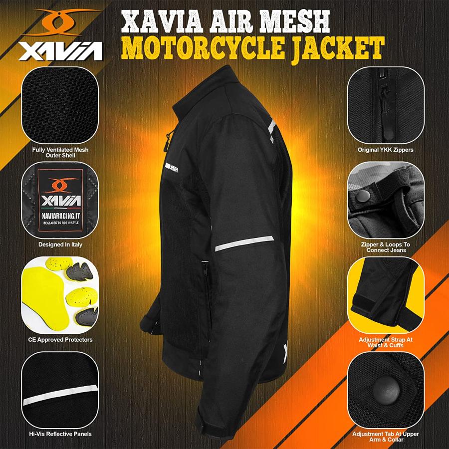 最高品質の素材 XAVIA Air Mesh Motorcycle Racing Jacket For Men With CE Approved Armors (as