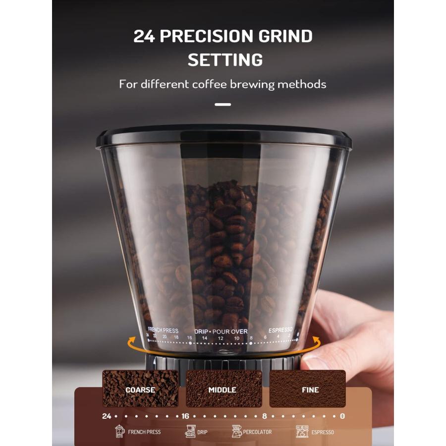  TWOMEOW Conical Burr Coffee Grinder, Stainless Steel Coffee  Grinder Electric with 15 Precise Grind Settings for Espresso/Pour Over/Moka  Pot/French Press/Cold Brew, Compact Design : Home & Kitchen