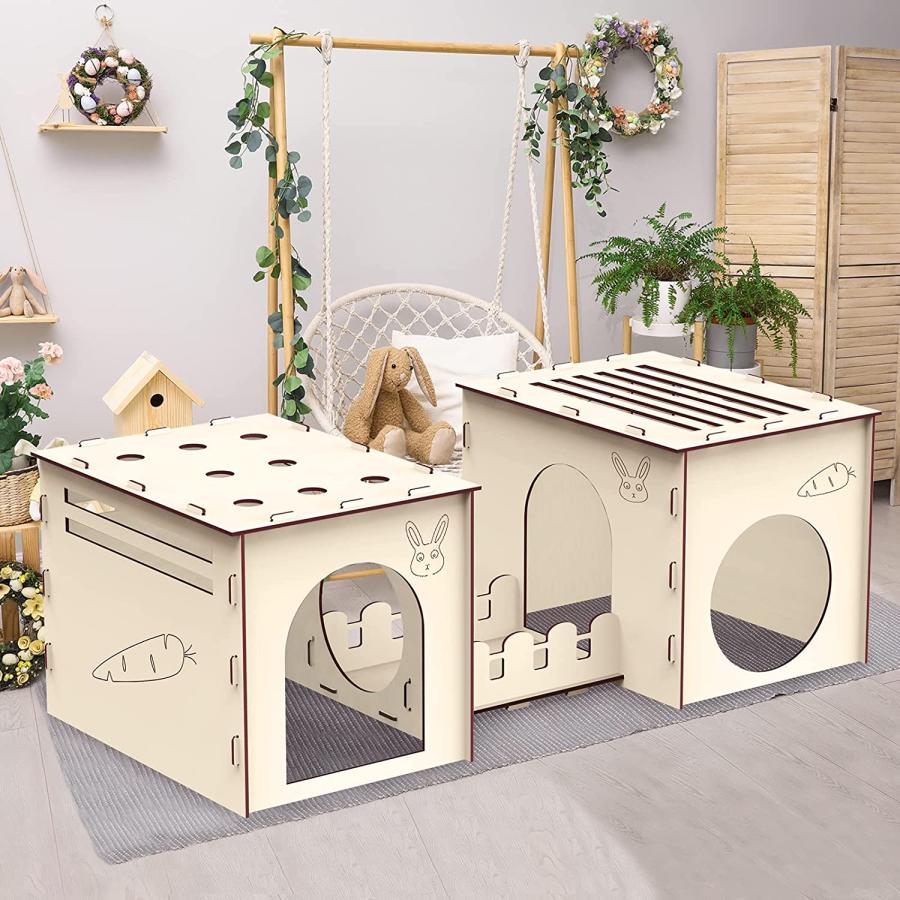 並行輸入品】 Woiworco 大きなウサギの家と隠れ家 木製のウサギの城