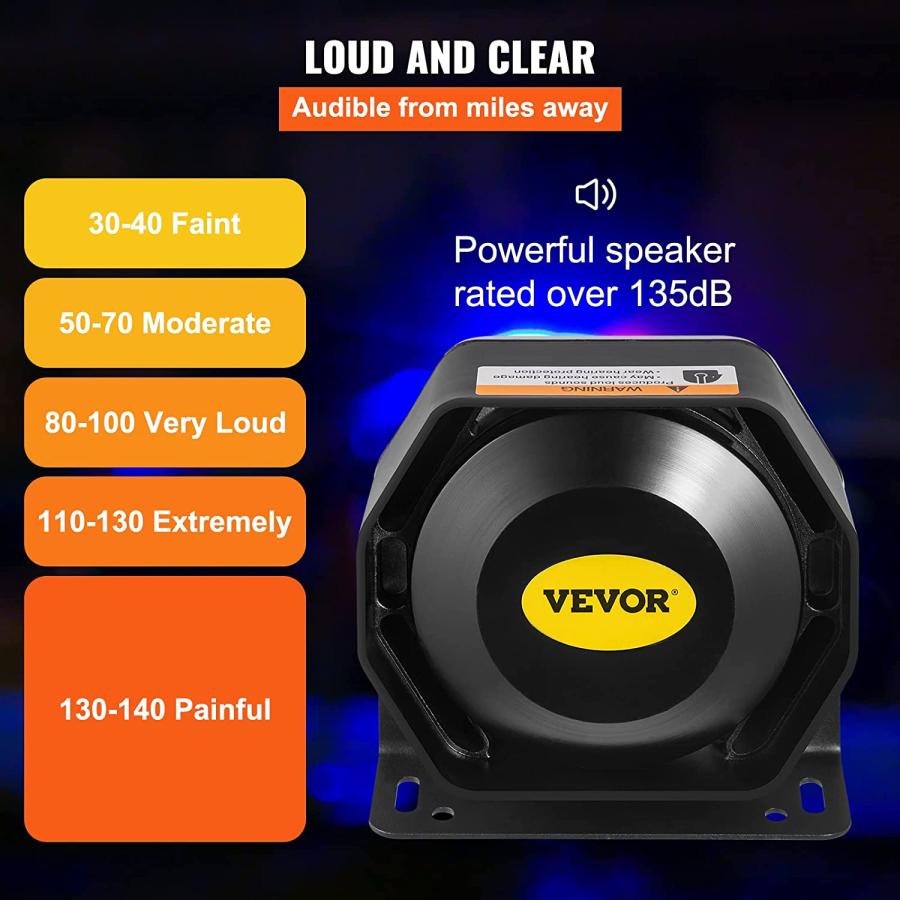 VEVOR　Police　Sirens　for　Control　Box　Emergency　for　PA　Horn　Sire　for　Speaker　Microphone　Pa　Alarm　Vehicles　Truck　200W　12V　with　Tones　System　P