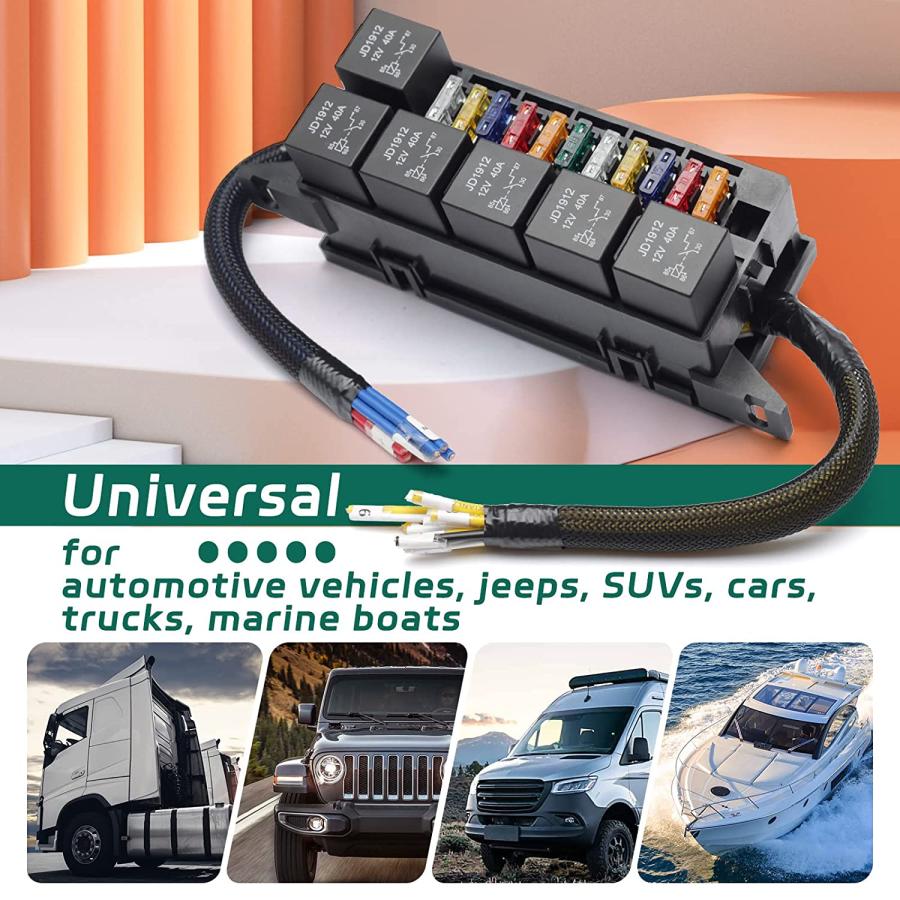 ヒューズとリレーボックスブロック 12V 自動車用 配線済み 防水 ヒューズとリレーボックスブロック 12V 自動車用 配線済み 防水