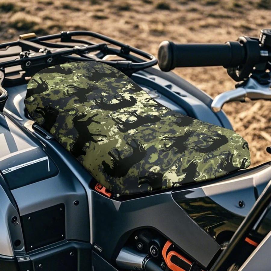 【並行輸入品】 Bulopur グリーン迷彩ATVオートバイシートクッションカバー 馬プリント 4輪車アクセサリー ATVシートカバー 交換用 スの画像