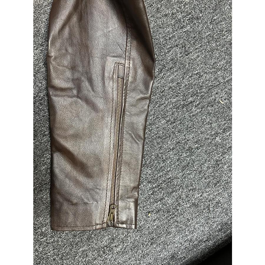 【並行輸入品】 Men's Genuine Leather Motorcycle Jacket, Brown with Orange Stripの画像