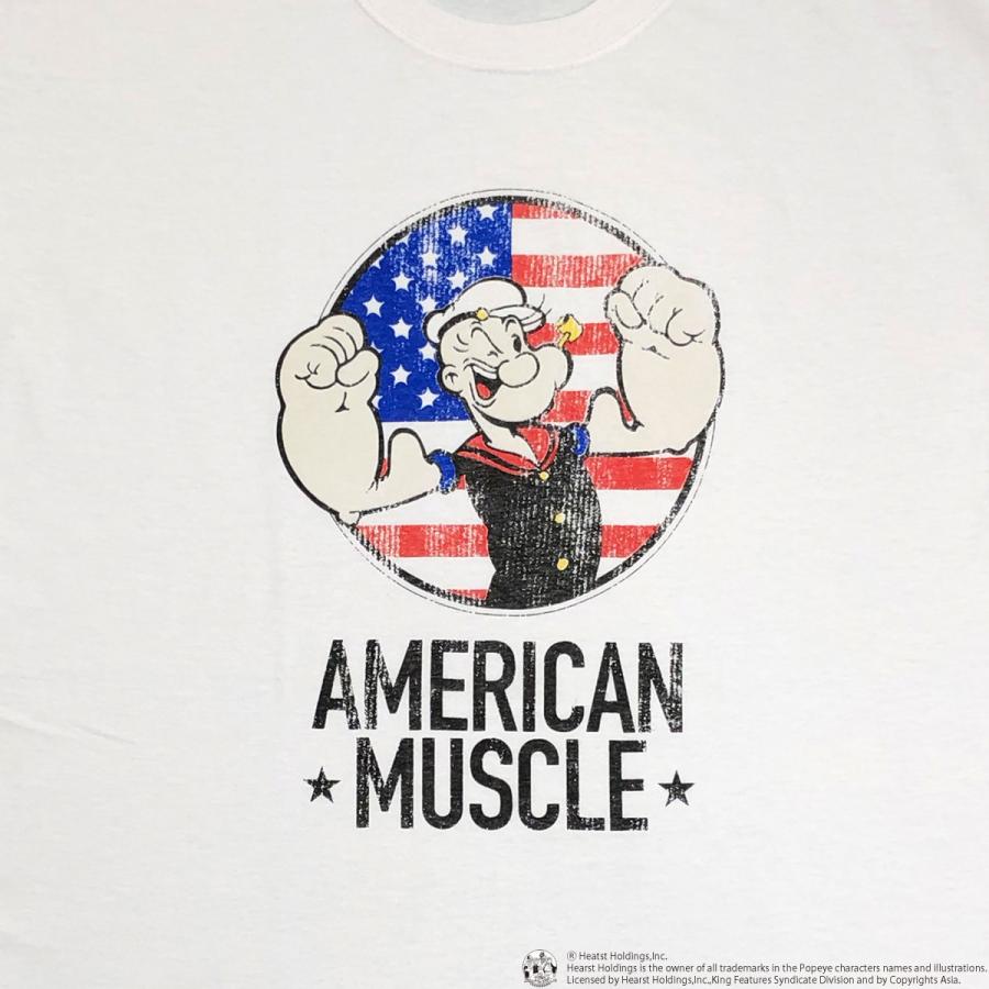 ポパイ POPEYE ロゴ Tシャツ カットソー メンズ レディース ユニセックス 大きいサイズ キャラクターTシャツ POPEYE AMERIKAN MUSCLE 白 ブルー 半袖 ST｜depot-select｜04