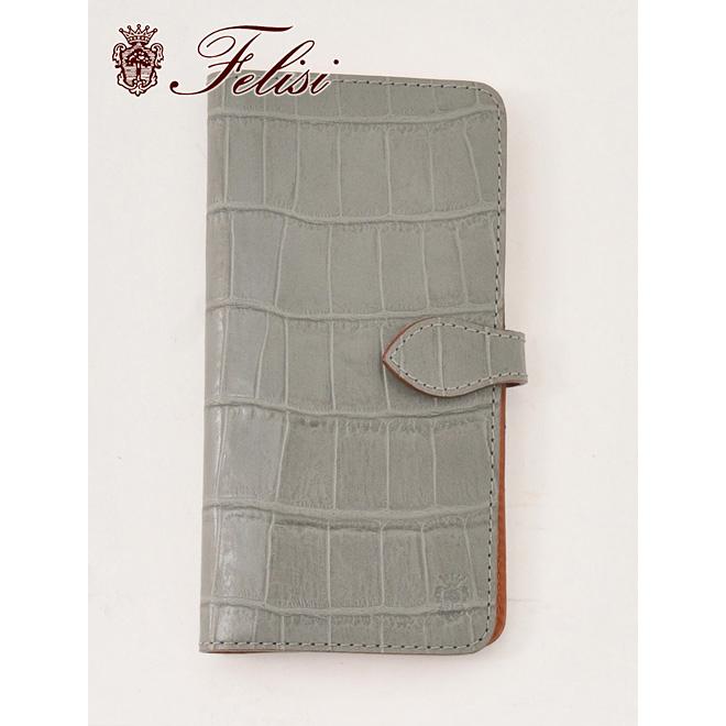 フェリージ felisi 国内正規品 メンズ スマホケース スマートフォンカバー グレー クロコ型押しレザー iPhone でらでら 公式ブランド