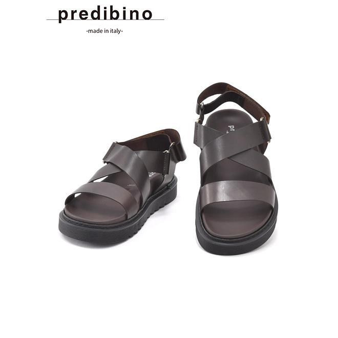 プレディビーノ Predibino メンズレザーサンダル 222 テープ留め 3点ストラップデザイン ダークブラウン イタリアブランド 222 Tmoro メンズブランドでらでら公式shop 通販 Yahoo ショッピング