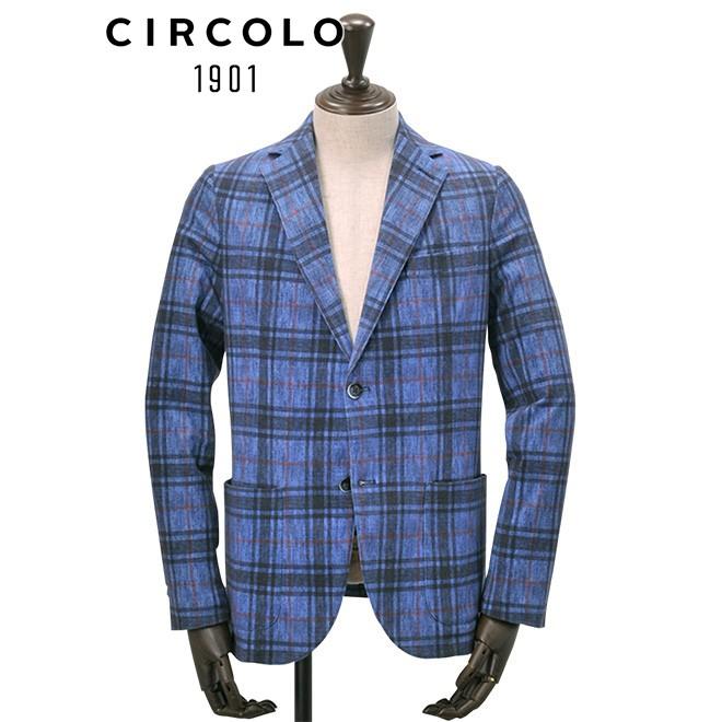 うのにもお得な情報満載！ チルコロ CIRCOLO 1901 メンズ シングルジャケット コットンスウェット ブルー×レッド ウィンドペン柄 2つ釦 国内正規品 でらでら 公式ブランド その他ジャケット