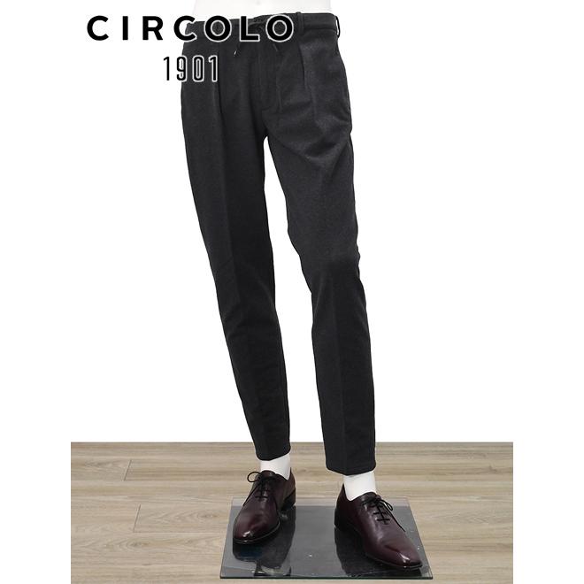 チルコロ Circolo 1901 メンズ 杢ブラック テーパードパンツ 1タックパンツ イージートゥウェア コットンスムース裏起毛 国内正規品 メンズ 1227 杢ブラック メンズブランドでらでら公式shop ブランド ジャージ