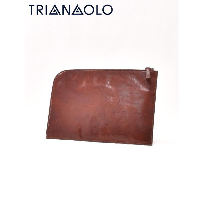 最高の品質トリアンゴロ TRIANGOLO イタリアブランド レザー クラッチバッグ ツヤ革 ブラウン ハンドルストラップ付き ビジネス メンズ Men's