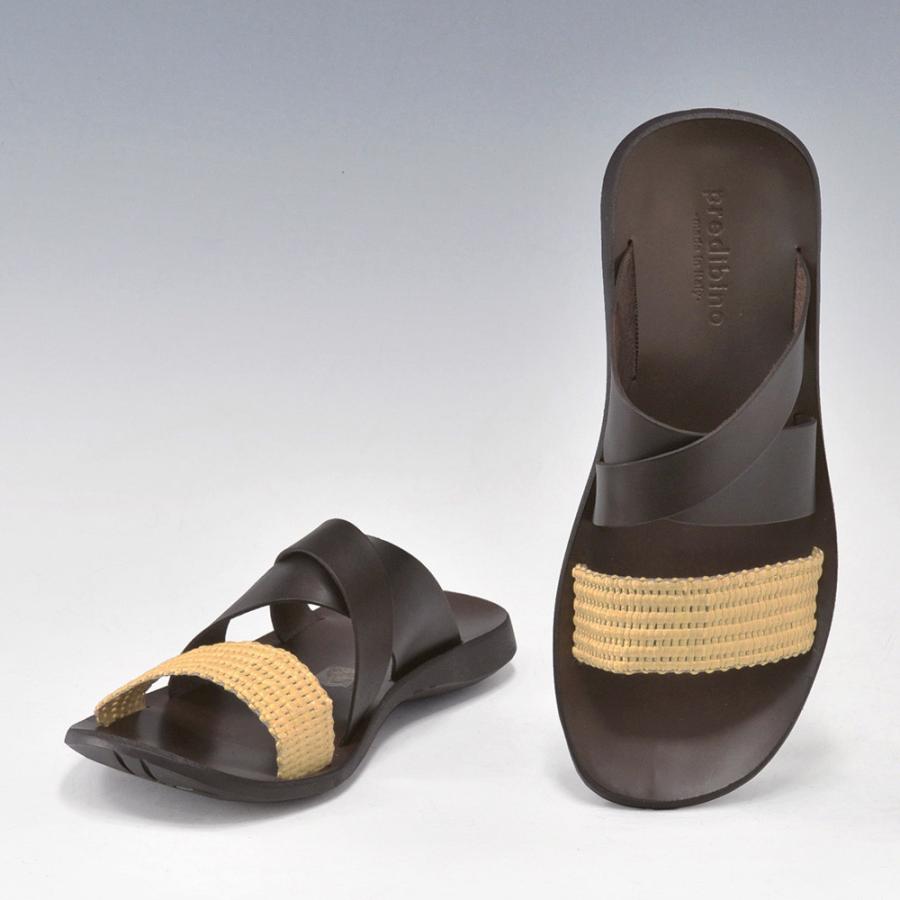 プレディビーノ Predibino メンズレザーサンダル つっかけ クロスストラップ ストロー編みとレザー T Moroモロブラウン イタリア 5007 Tmoro メンズブランドでらでら公式shop 通販 Yahoo ショッピング