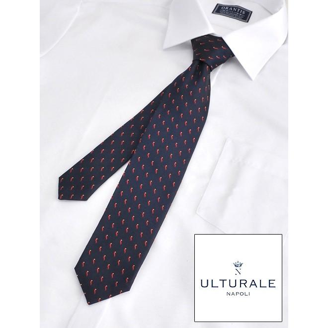ウルトゥラーレ ULTURALE メンズ ネクタイ シルク100％ 7ピエゲ 7つ折り ネイビー コルノ刺繍 チャーム付きイタリア製アクセサリー Men's