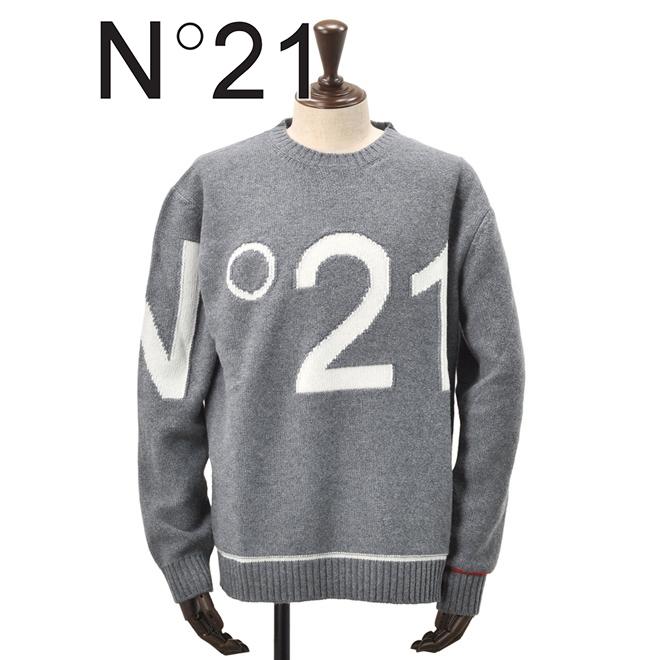 N 21 ヌメロ ヴェントゥーノ クルーネックニットメンズ ウールセーター ローゲージ グレー ロゴデザイン 国内正規品 でらでら 公式ブランド A003 7077 94 メンズブランドでらでら公式shop 通販 Yahoo ショッピング