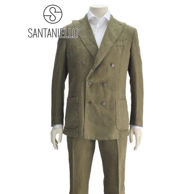 サンタニエッロ 国内正規品 Santaniello ダブルジャケット 1タック スラックス 麻スーツ リネン カーキグリーン 製品染め コロニアルカラー メンズ Suits B3755 0125 Grn メンズブランドでらでら公式shop 通販 Yahoo ショッピング