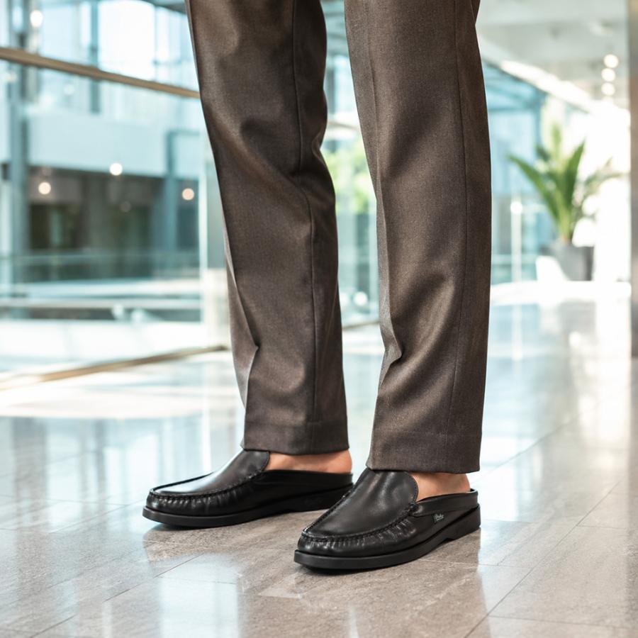 Paraboot ブラック レザー サンダル パラブーツ PARABOOT レザーサンダル メンズ スリッポン型 BAHAMAS