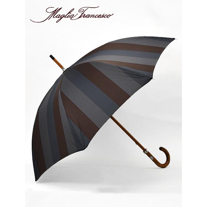 定番の中古商品 マルチブルー＆ブラウン メンズ傘 Francesco マリアフランチェスコ　　Maglia ワイドストライプ 【ラッピング不可】  雨傘