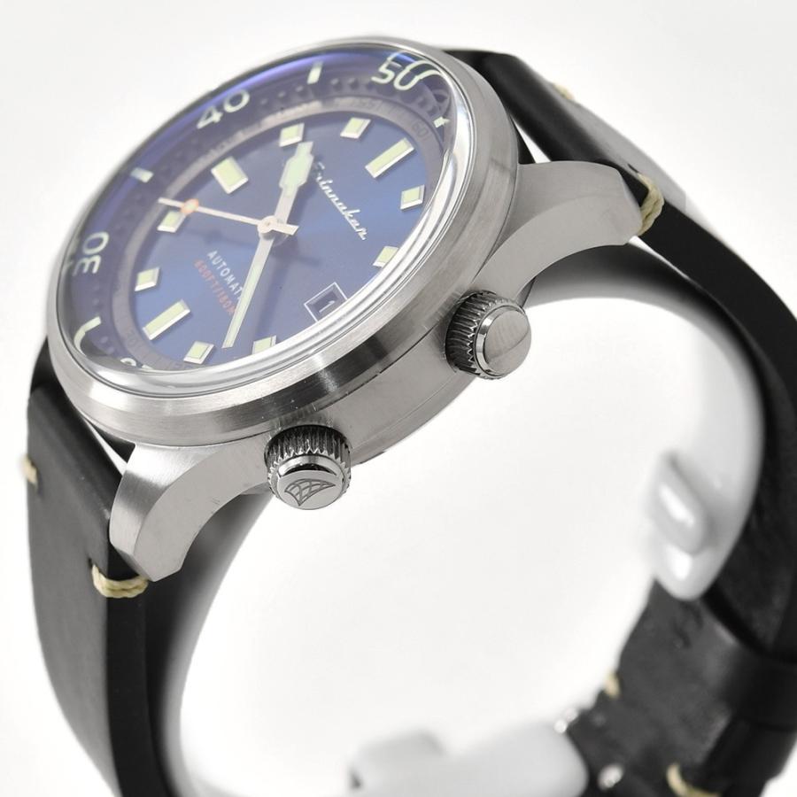 スピニカー SPINNAKER メンズ 自動巻ダイバーズウォッチ BRADNER ブラッドナー ブルーダイヤル ブラック革製ベルト 腕時計