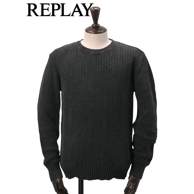 リプレイ Replay メンズ サマーセーター 長袖コットンニット クルーネック プルオーバー 酵素ウォッシュ メランジブラック 国内正規品 Uk57 G2245 098 メンズブランドでらでら公式shop 通販 Yahoo ショッピング