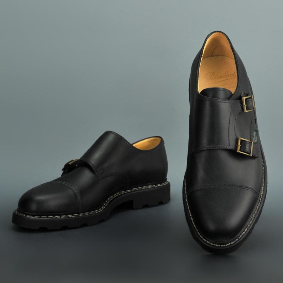 パラブーツ 国内正規品 william ウイリアム ブラックダブルモンクストラップシューズ オイルドレザー メンズ Men'sの画像