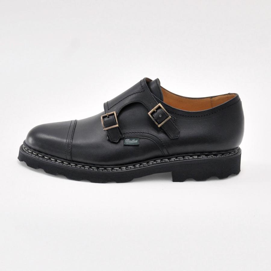 パラブーツ 国内正規品 william ウイリアム ブラックダブルモンクストラップシューズ オイルドレザー メンズ Men'sの画像