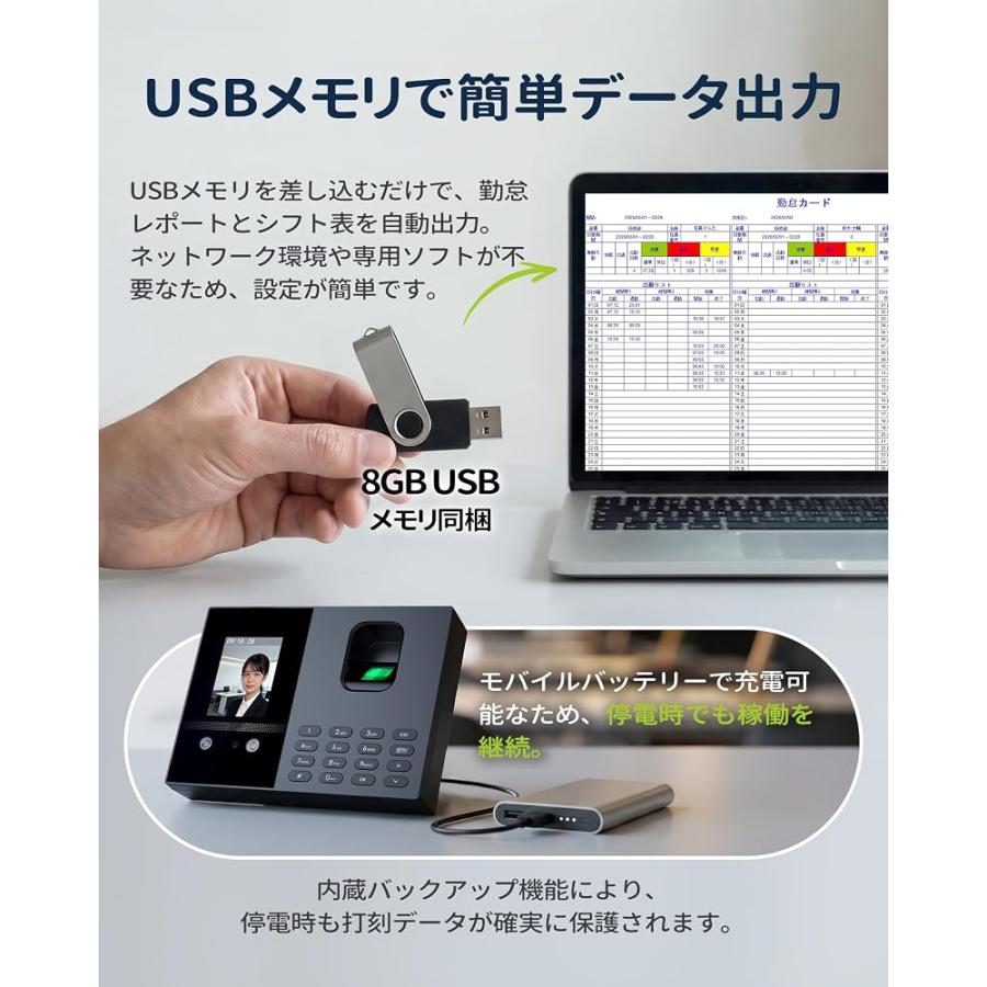 PHIZTO 掌静脈認証タイムレコーダー 顔認証 指紋認証 パスワード認証