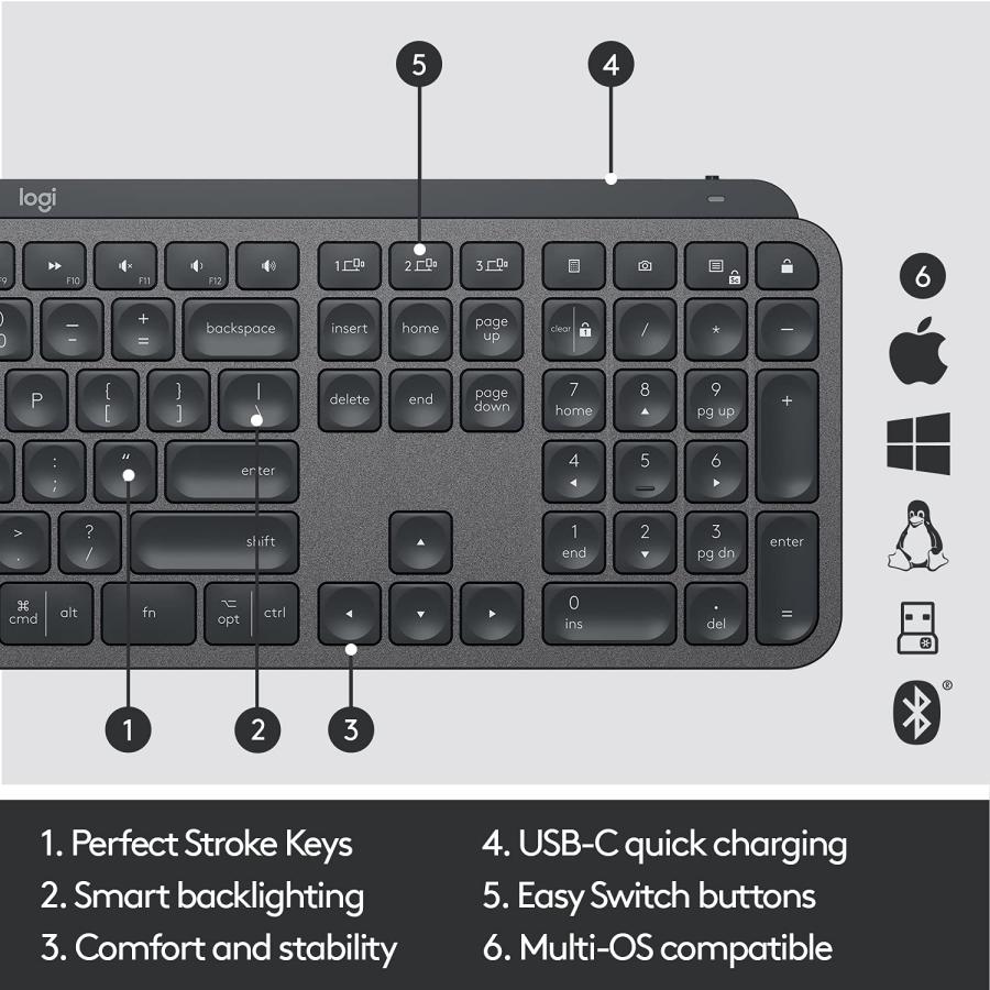 ロジテック Logitech Mx Keys ワイヤレス キーボード グラファイト