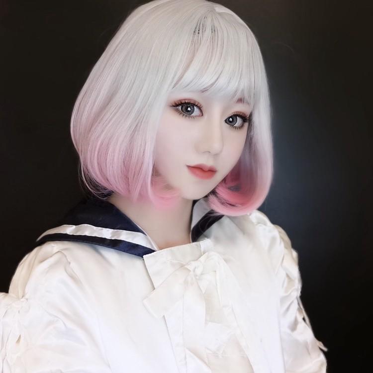 フルウィッグ ボブ かつら 耐熱ウィッグ 原宿系 ウィッグ レディース 銀白xピンク グラデーション スモーキー ウィッグ 内巻きショートウィッグ Jff157 Deris 通販 Yahoo ショッピング