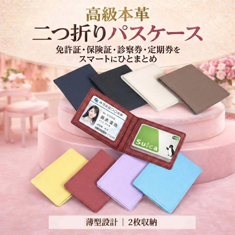 パスケース 本革 二つ折り 定期入れ 薄型 メンズ レディース 2枚収納