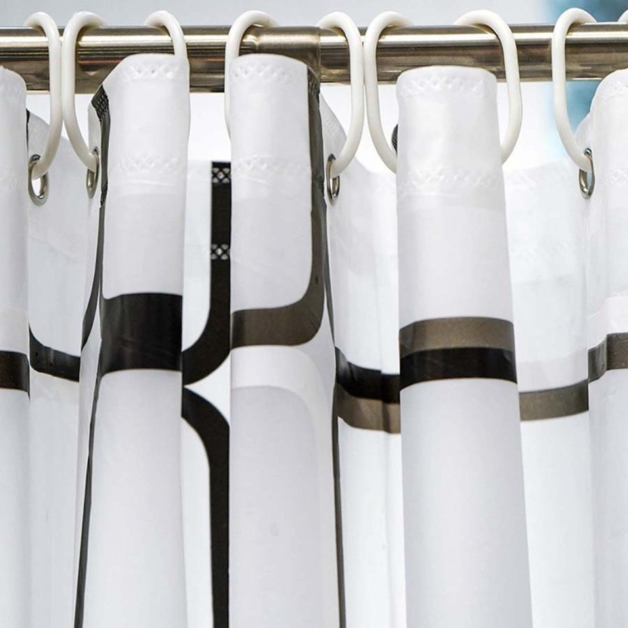 シャワーカーテン カーテンリング付き 防水 防カビ 180cm×180cm 子供部屋 間仕切り 貝とヒトデ 白黒スクエア ユニットバス 売れ筋