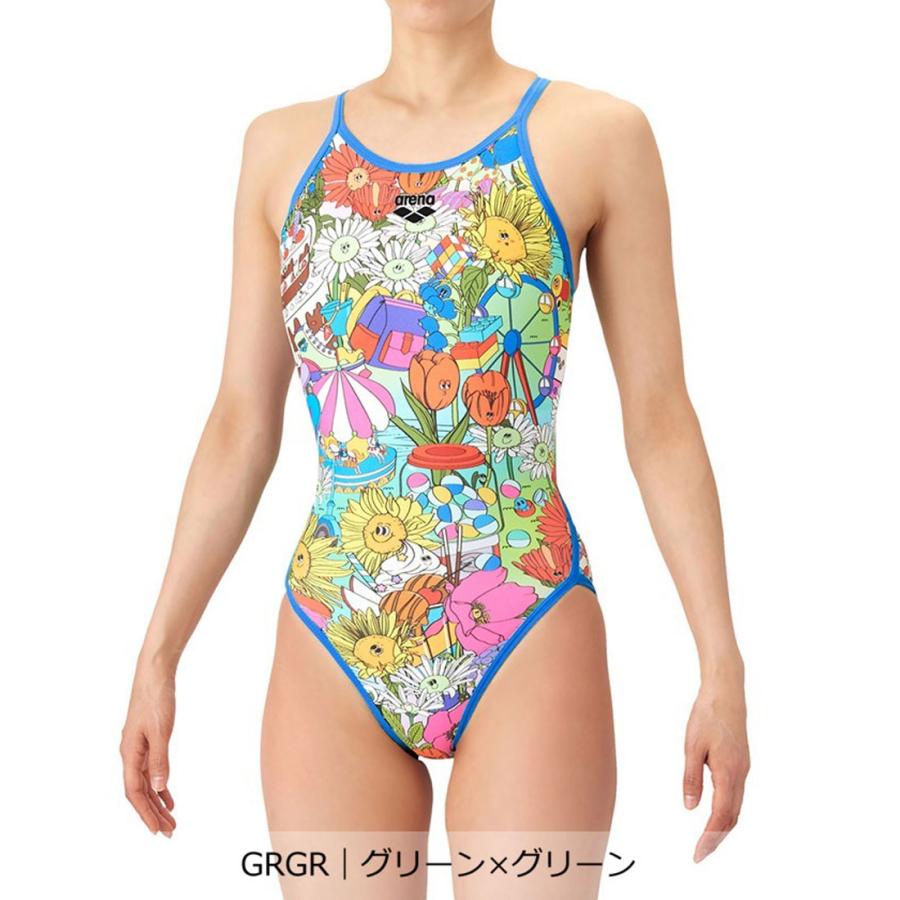 Mサイズ 新品未使用 アリーナ レディース カラフルキャラクター水着 W503 アリーナ（arena） 公式 タフスーツ トレーニングワンピース ポップ 総