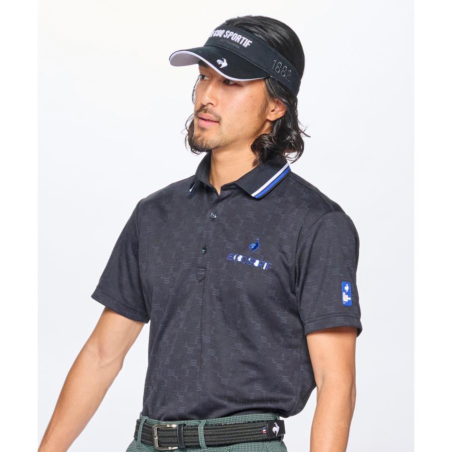90829 ルコックスポルティフゴルフ　ポロシャツ　紺色　M le coq sportif GOLF ルコックスポルティフ ゴルフ 部分メッシュ