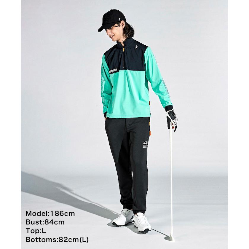 サイズ：3L MUNSING WEAR マンシングウェア 2023年モデル ハーフジップ 長袖Tシャツ  ブルー系 [240101441568] ゴルフウェア メンズ ストスト サイズ：3L MUNSING WEAR マンシングウェア 2023年モデル ハーフ